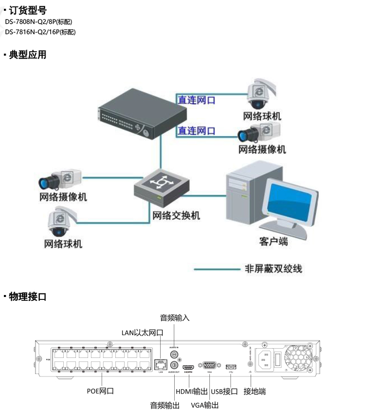 海康威视DS-7808N-Q2/8P网络硬盘POE录像机NVR主机7816N-Q2/16P